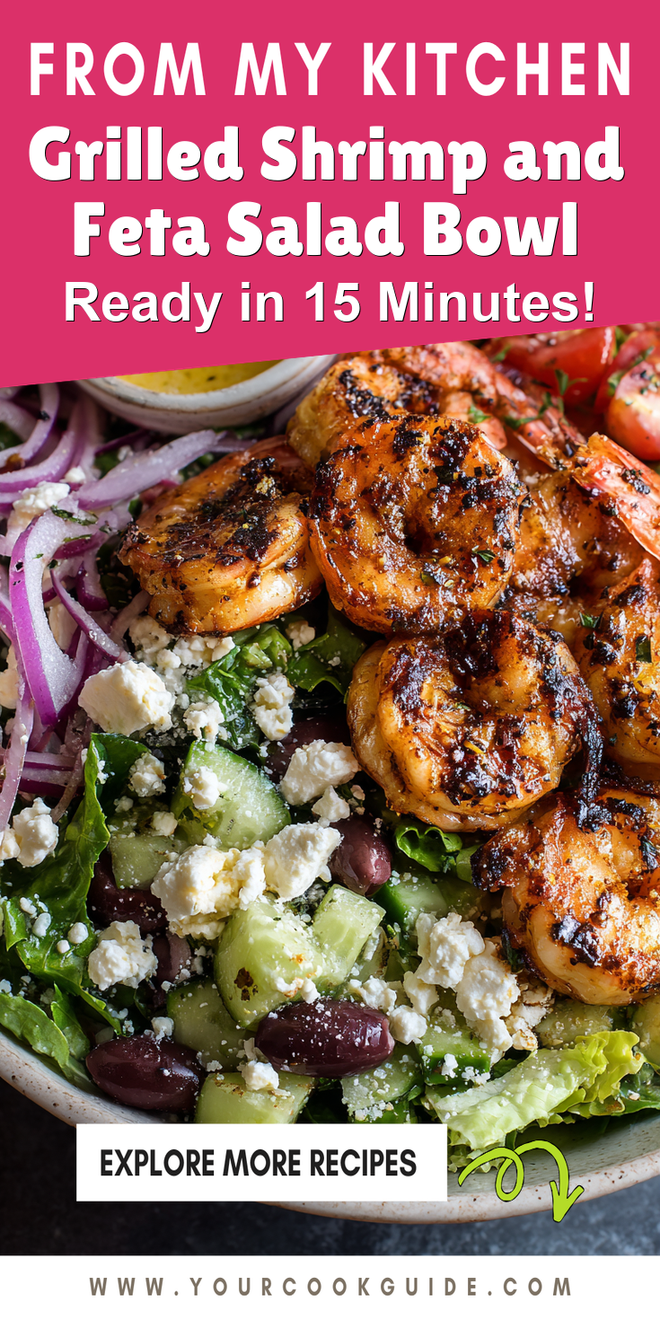 Grilled Shrimp and Feta Salad Bowl served warm with cozy spices