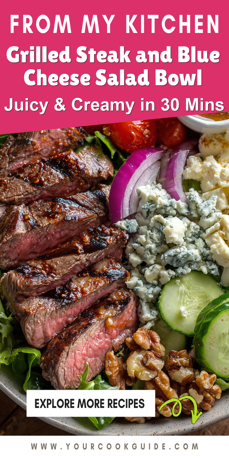 Grilled Steak and Blue Cheese Salad Bowl served warm with cozy spices