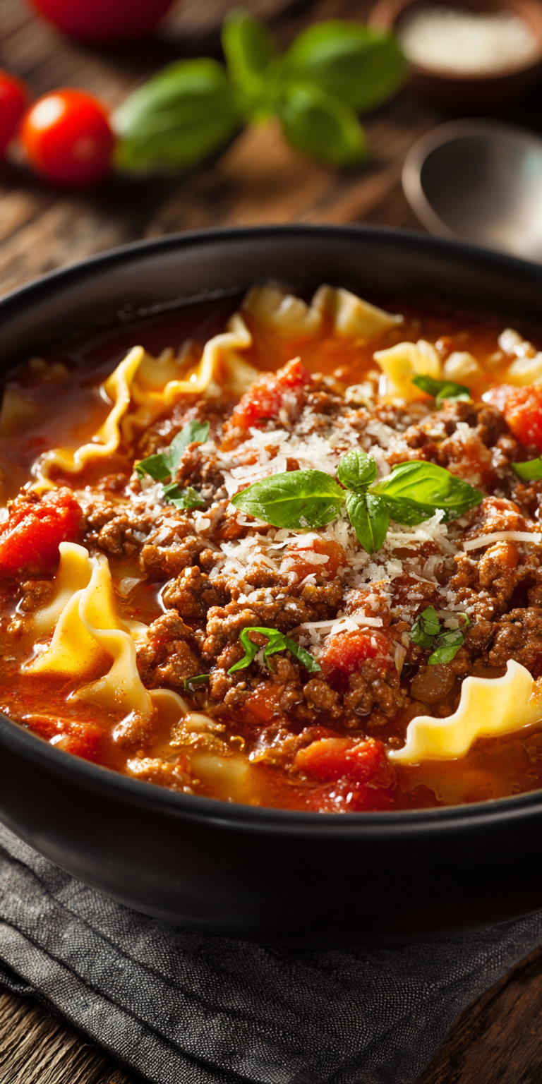 Lazy Lasagna Soup Crockpot Meal served warm with cozy spices