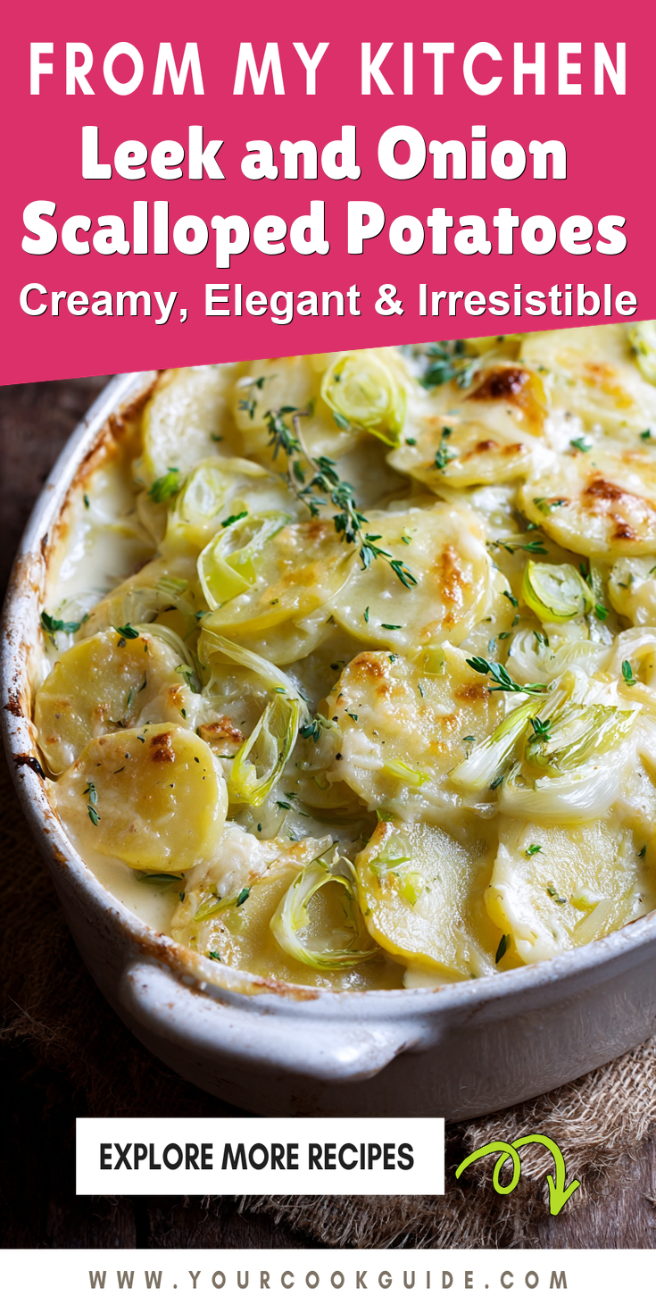 Leek and Onion Scalloped Potatoes served warm with cozy spices