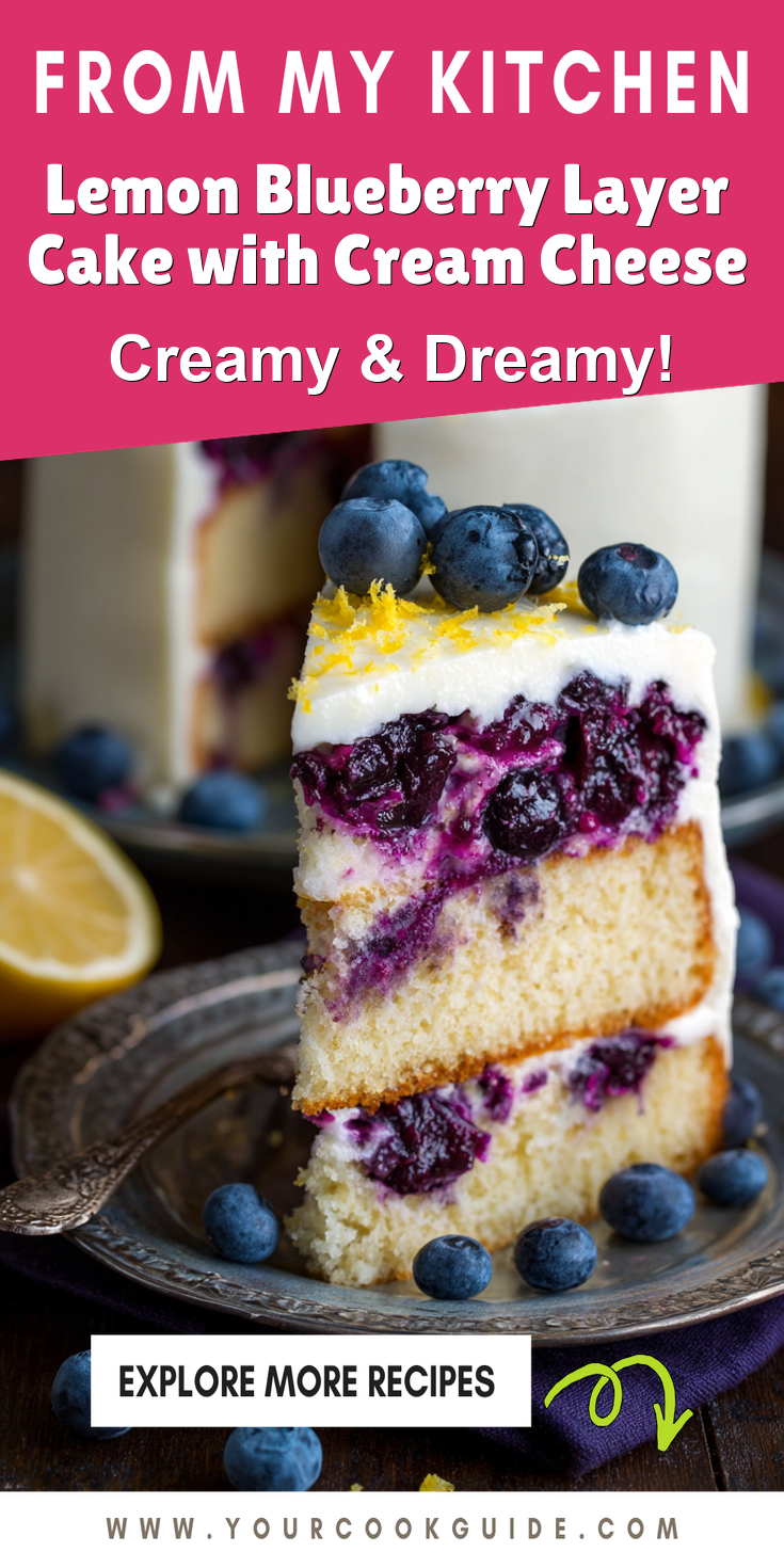 Lemon Blueberry Layer Cake with Cream Cheese served warm with cozy spices
