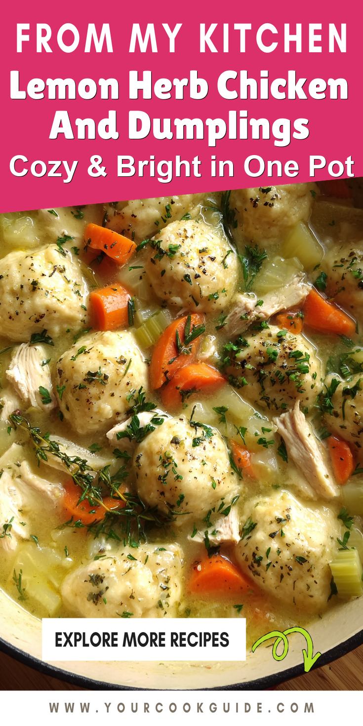 Lemon Herb Chicken And Dumplings served warm with cozy spices