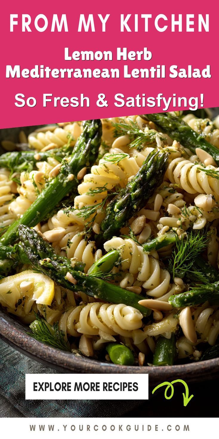 Lemon Herb Mediterranean Lentil Salad served warm with cozy spices