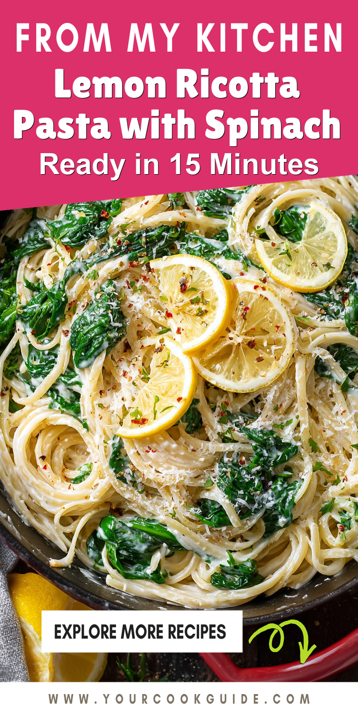 Lemon Ricotta Pasta with Spinach served warm with cozy spices
