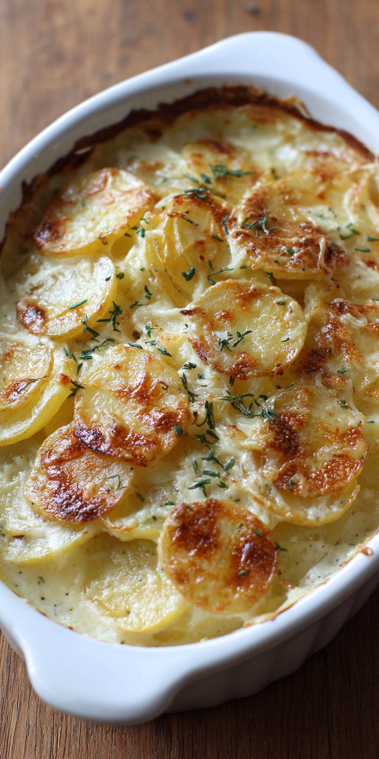 Make Ahead Holiday Scalloped Potatoes served warm with cozy spices