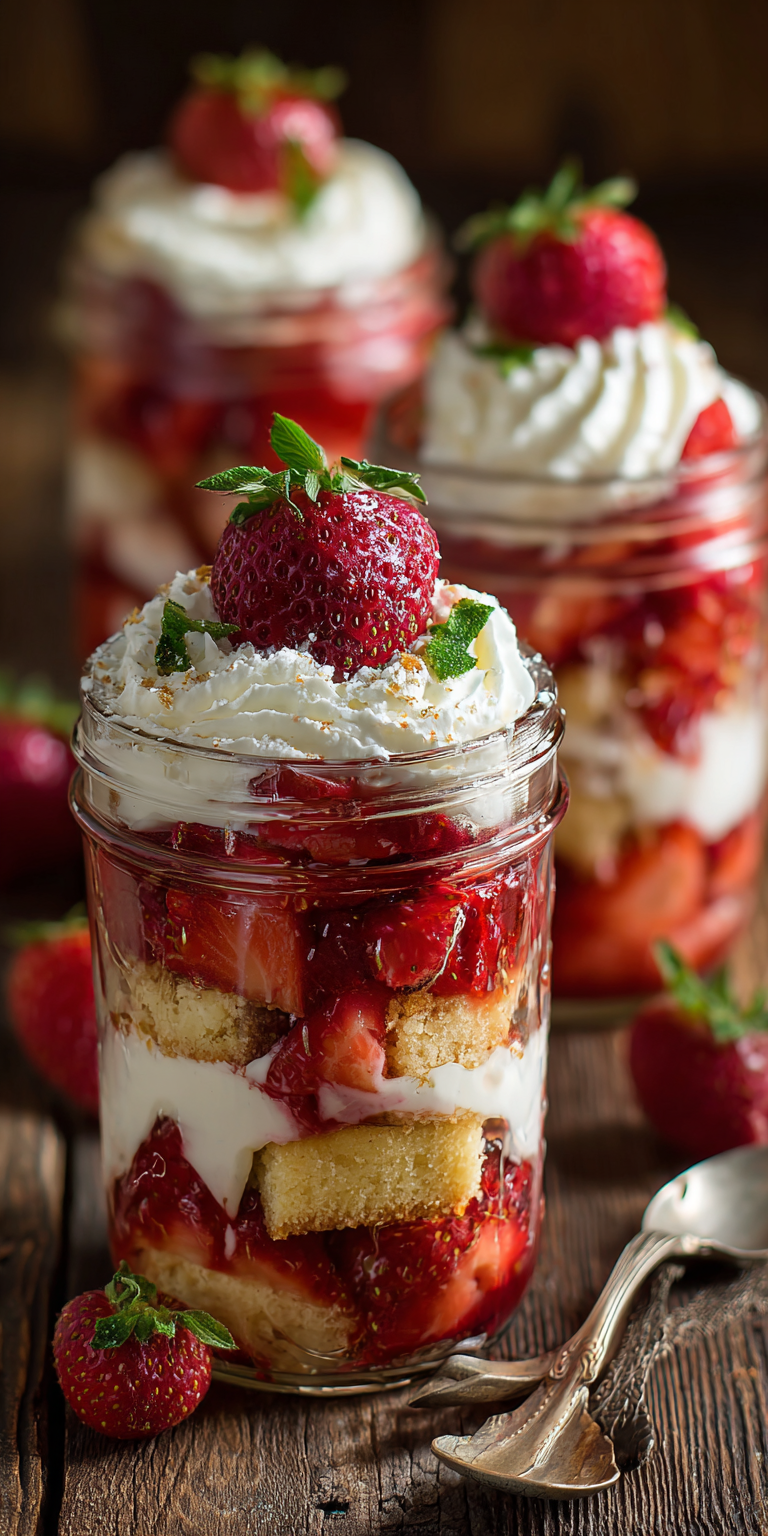 Mason Jar Strawberry Shortcake Parfaits served warm with cozy spices