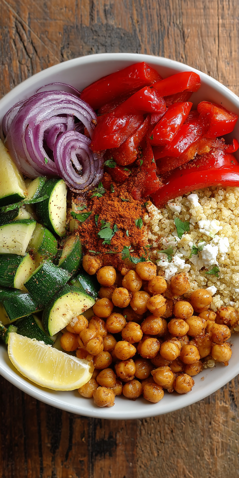 Mediterranean Chickpea Buddha Bowl served warm with cozy spices