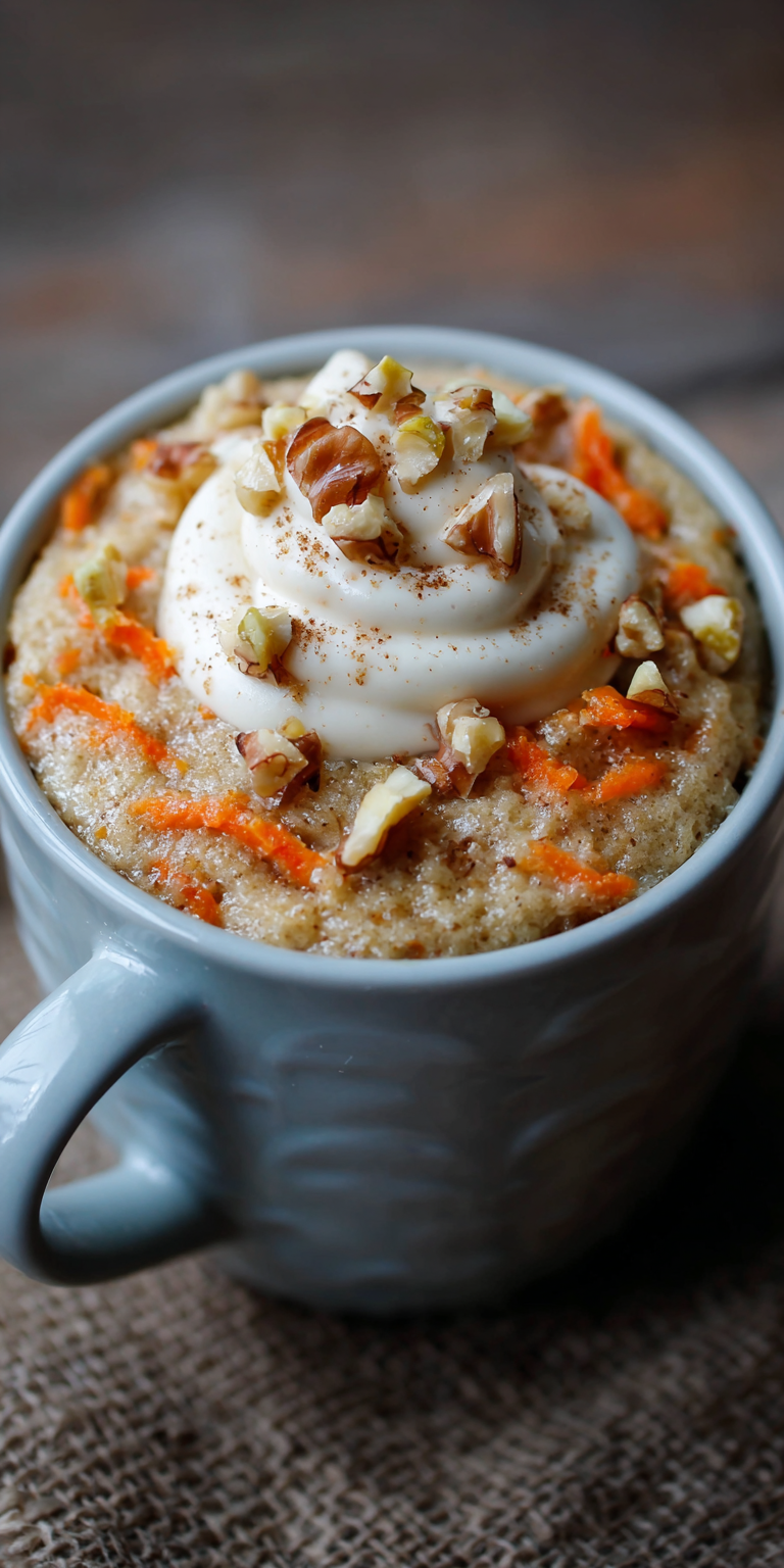 Mug Cake Carrot Cake Recipe for One served warm with cozy spices