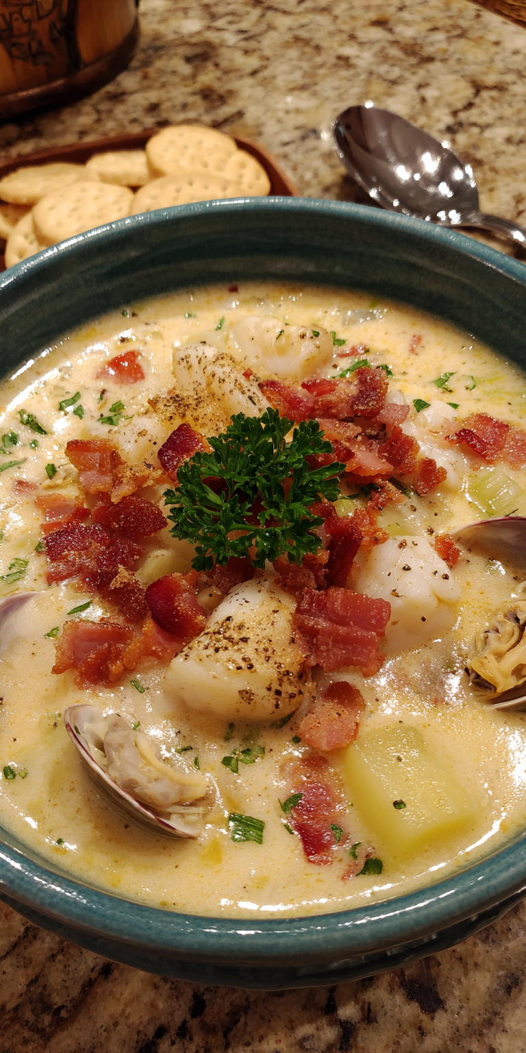 New England Clam Chowder Seafood served warm with cozy spices