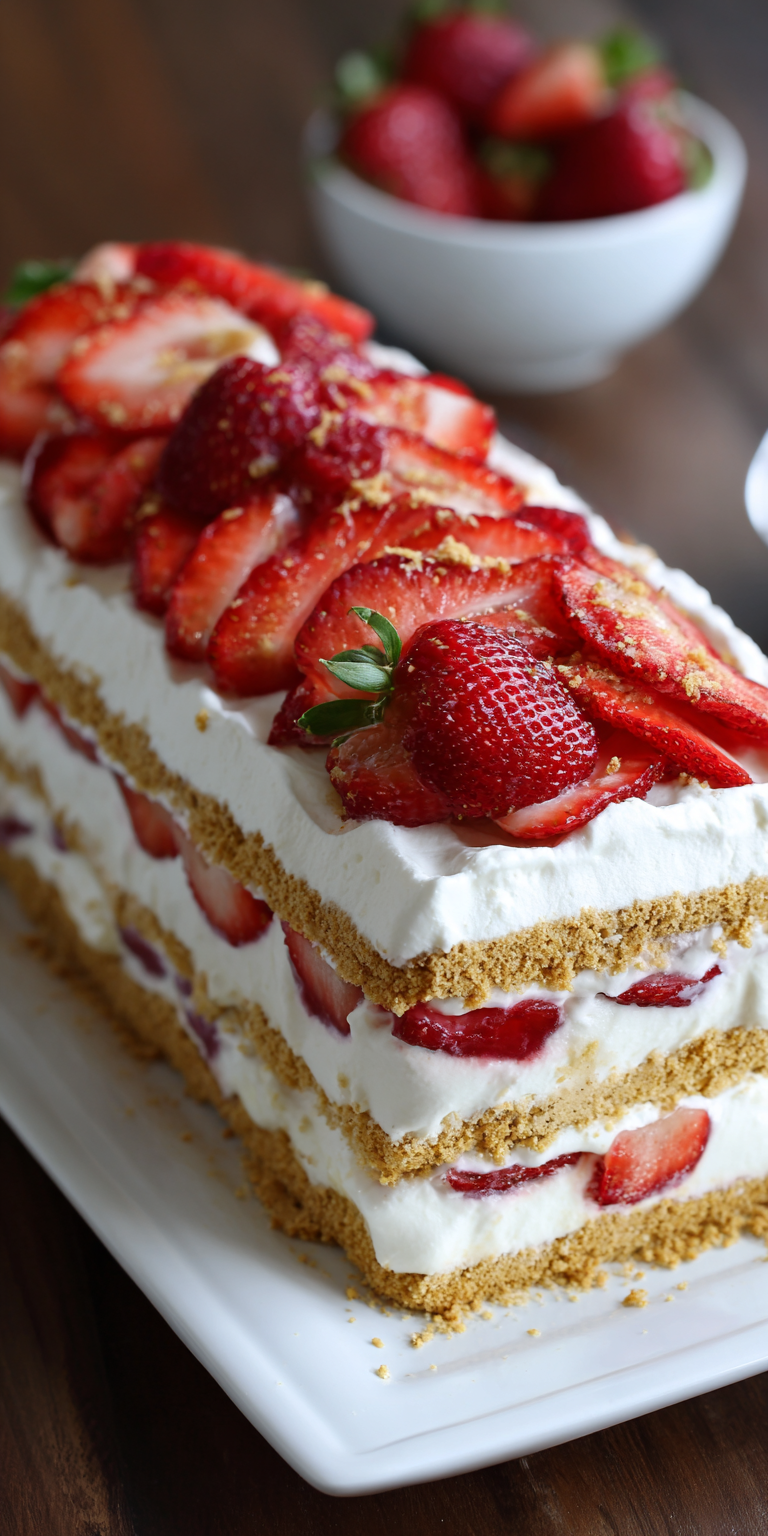 No Bake Strawberry Shortcake Icebox Cake served warm with cozy spices