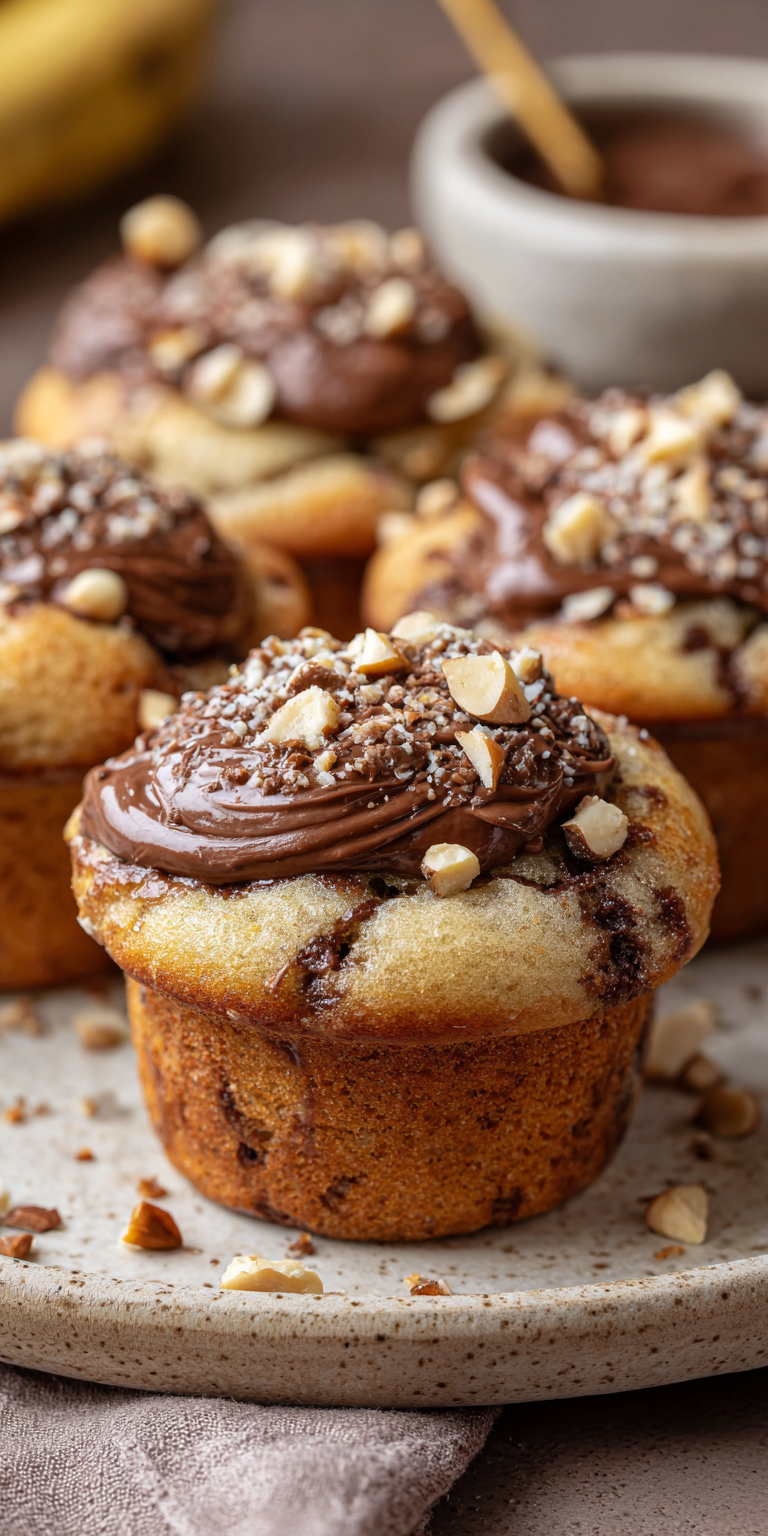 Nutella Stuffed Banana Muffins served warm with cozy spices