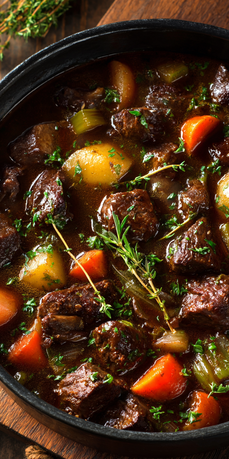 Old Fashioned Venison Stew without Wine served warm with cozy spices