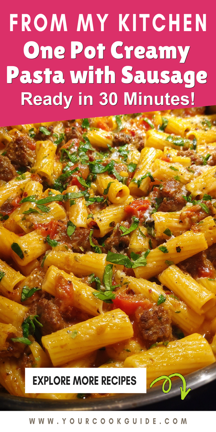 One Pot Creamy Pasta with Sausage served warm with cozy spices