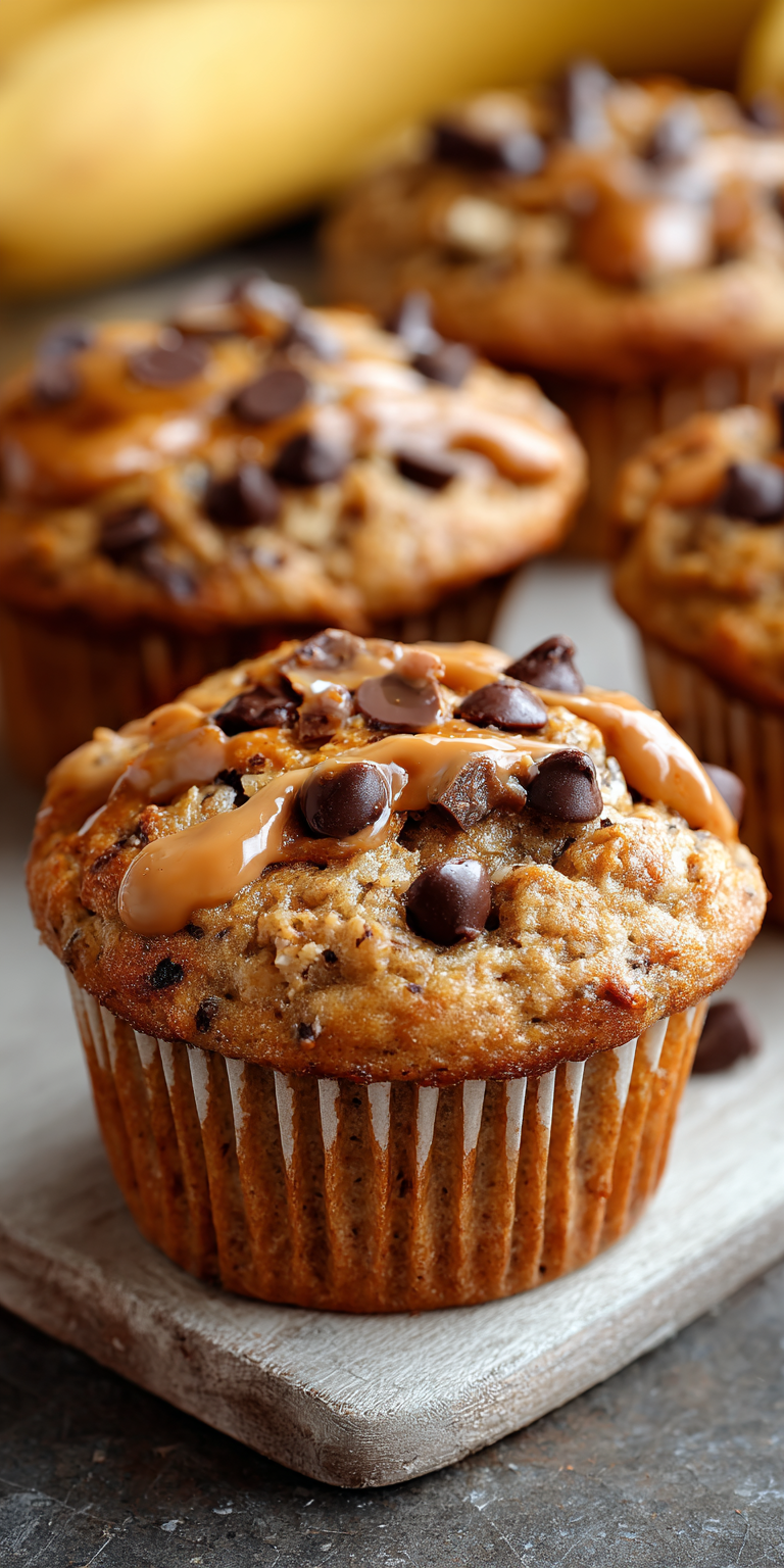 Peanut Butter Banana Chip Muffins served warm with cozy spices