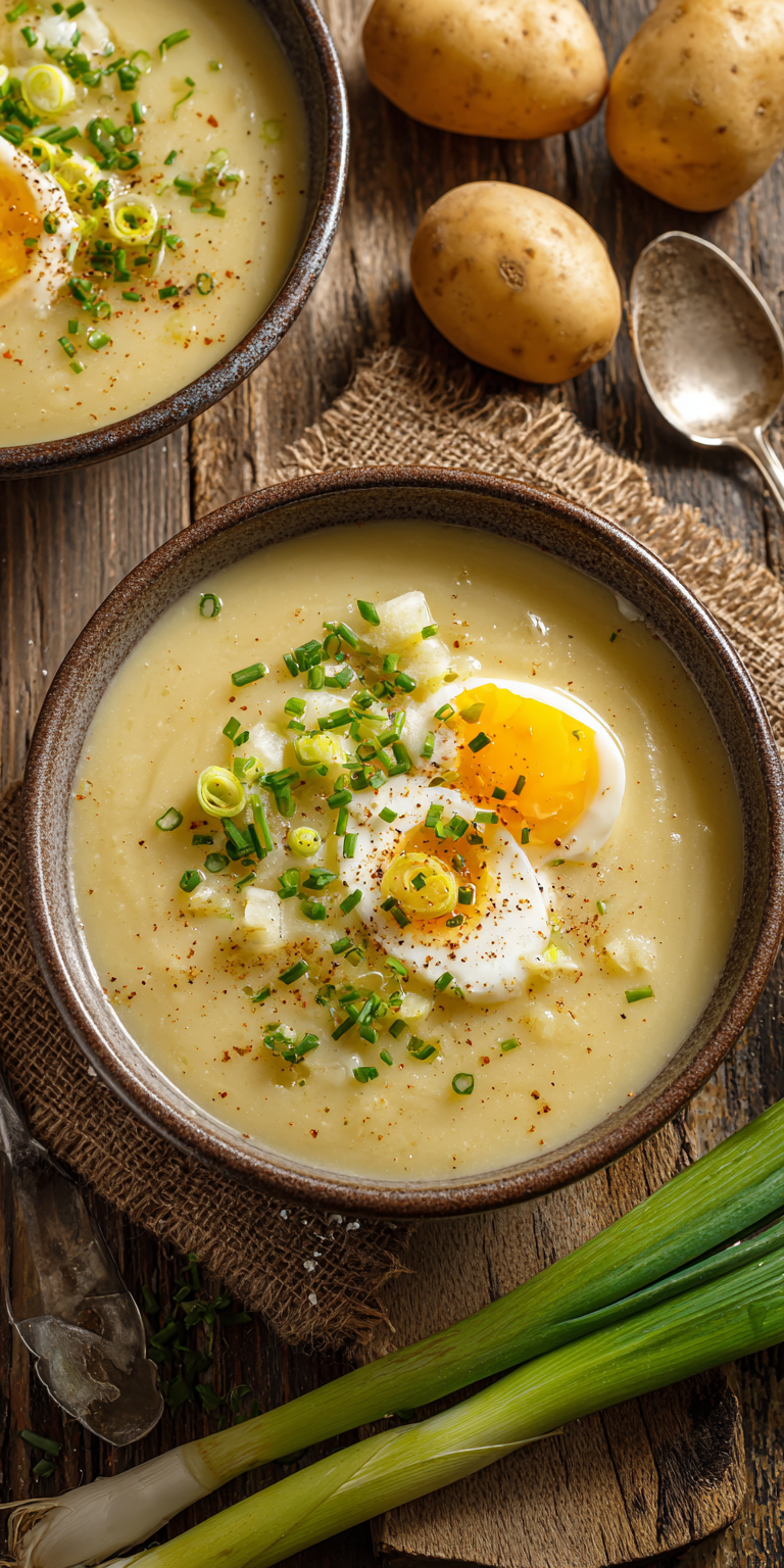 Potato and Leek Spring Soup served warm with cozy spices