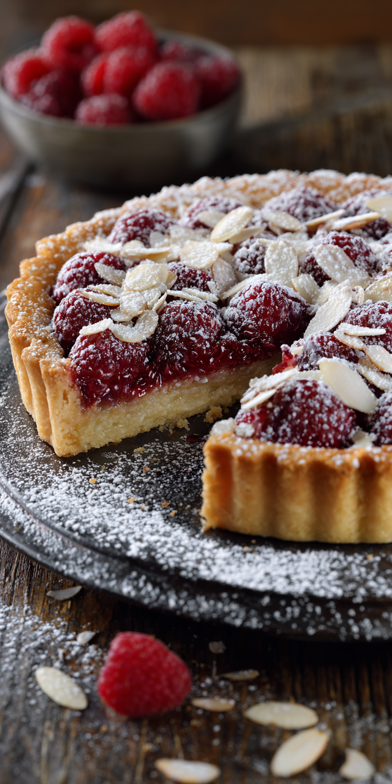 Raspberry Almond Tart French Style served warm with cozy spices