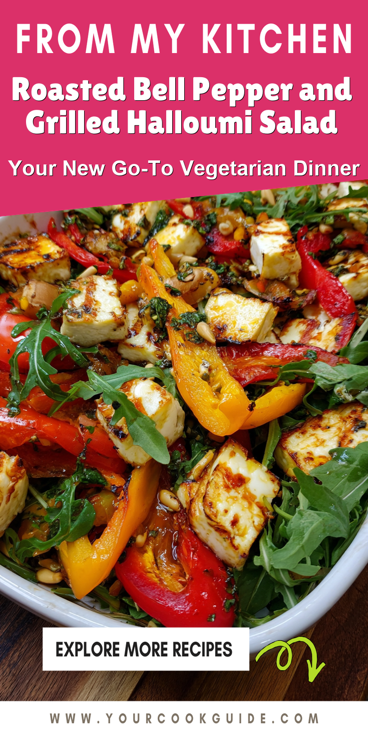 Roasted Bell Pepper and Grilled Halloumi Salad served warm with cozy spices