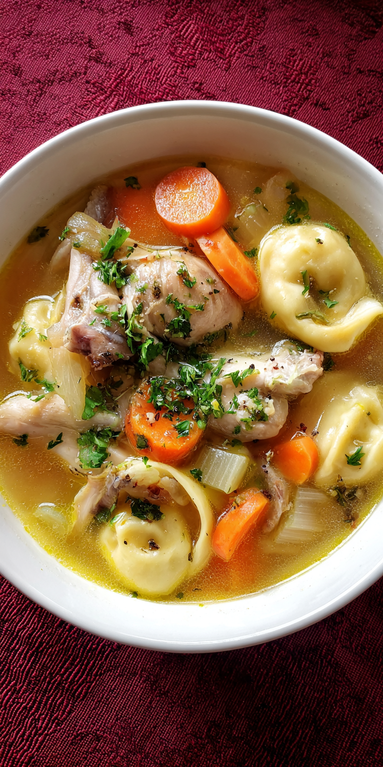 Rolled Dumplings Chicken Soup served warm with cozy spices