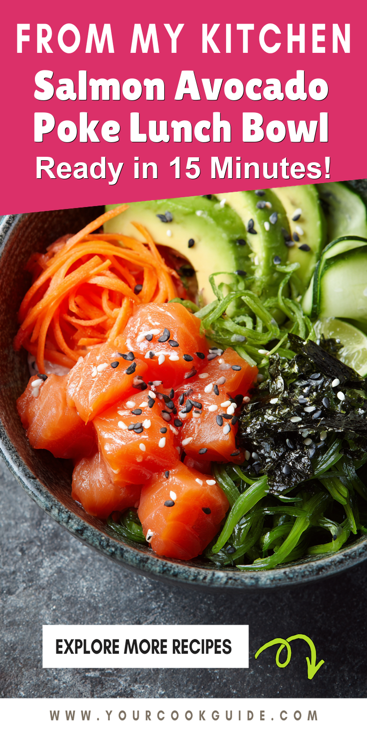 Salmon Avocado Poke Lunch Bowl served warm with cozy spices