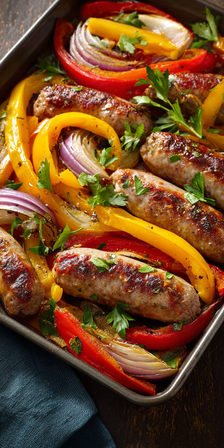 Sheet Pan Sausage and Peppers Simple Recipe served warm with cozy spices