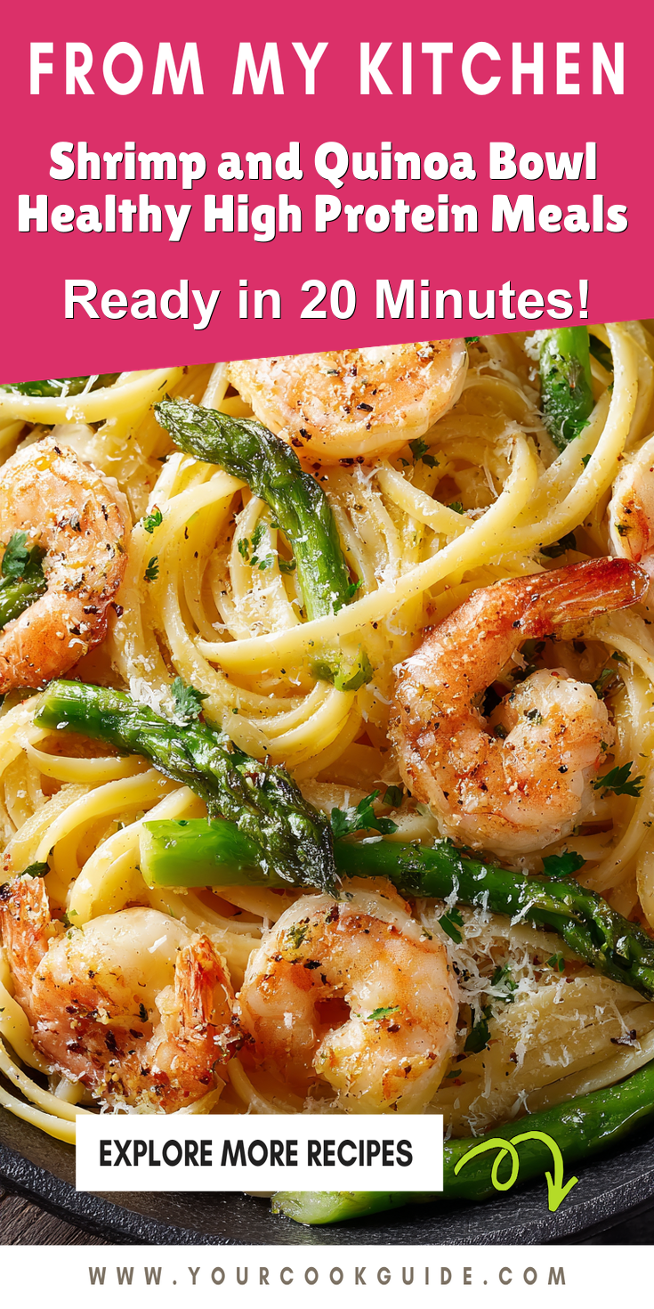 Shrimp and Quinoa Bowl Healthy High Protein Meals served warm with cozy spices