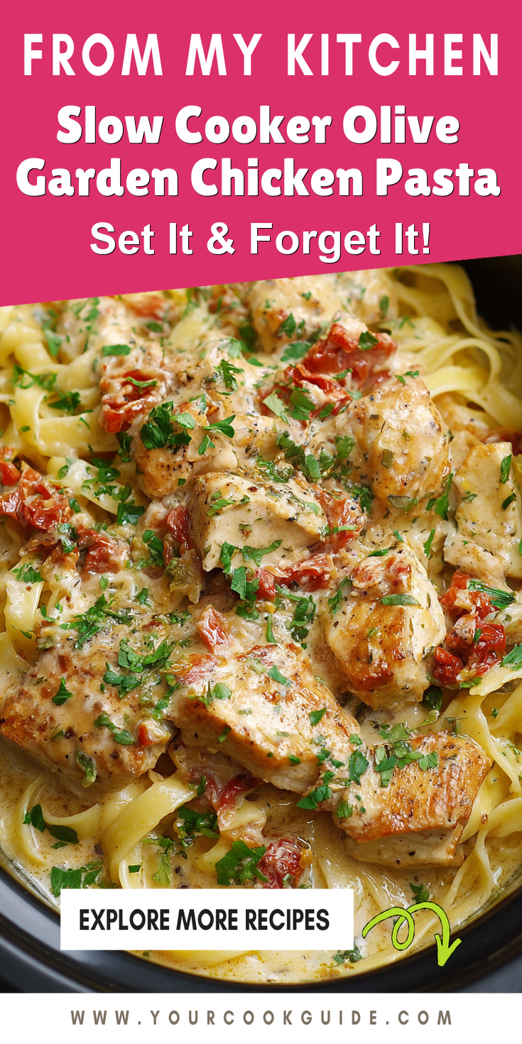 Slow Cooker Olive Garden Chicken Pasta served warm with cozy spices