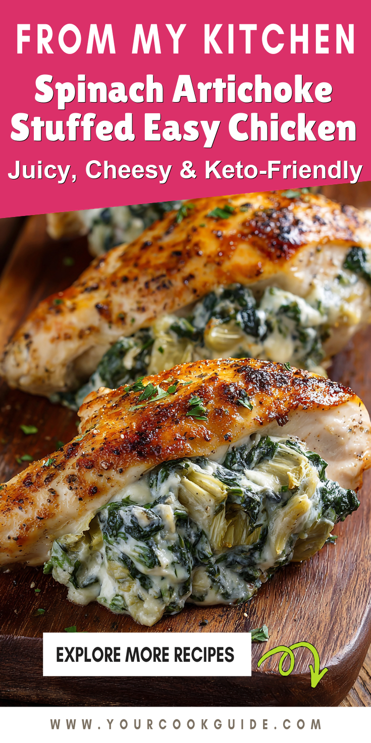 Spinach Artichoke Stuffed Easy Chicken served warm with cozy spices