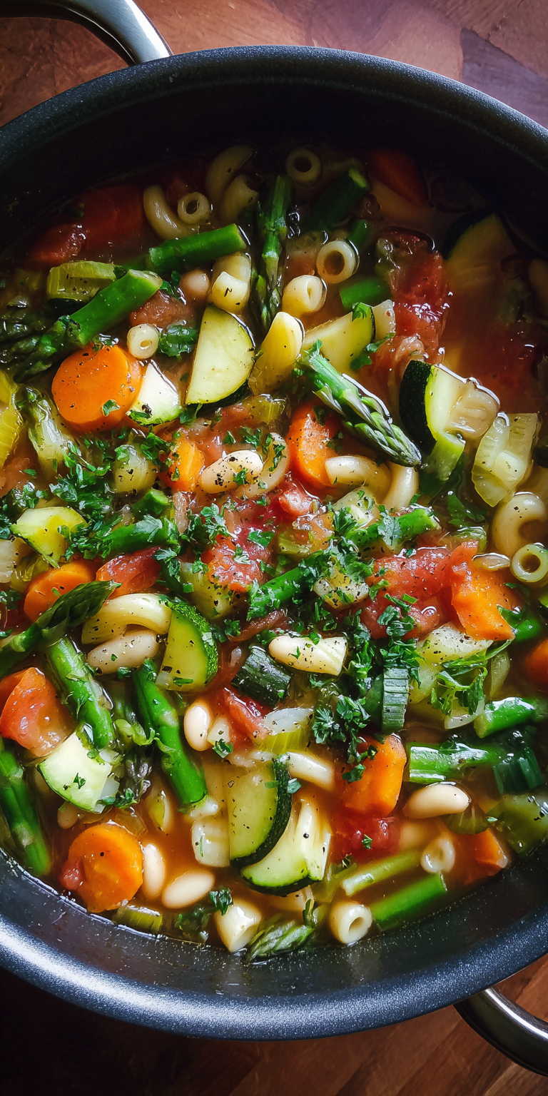 Spring Minestrone Soup served warm with cozy spices
