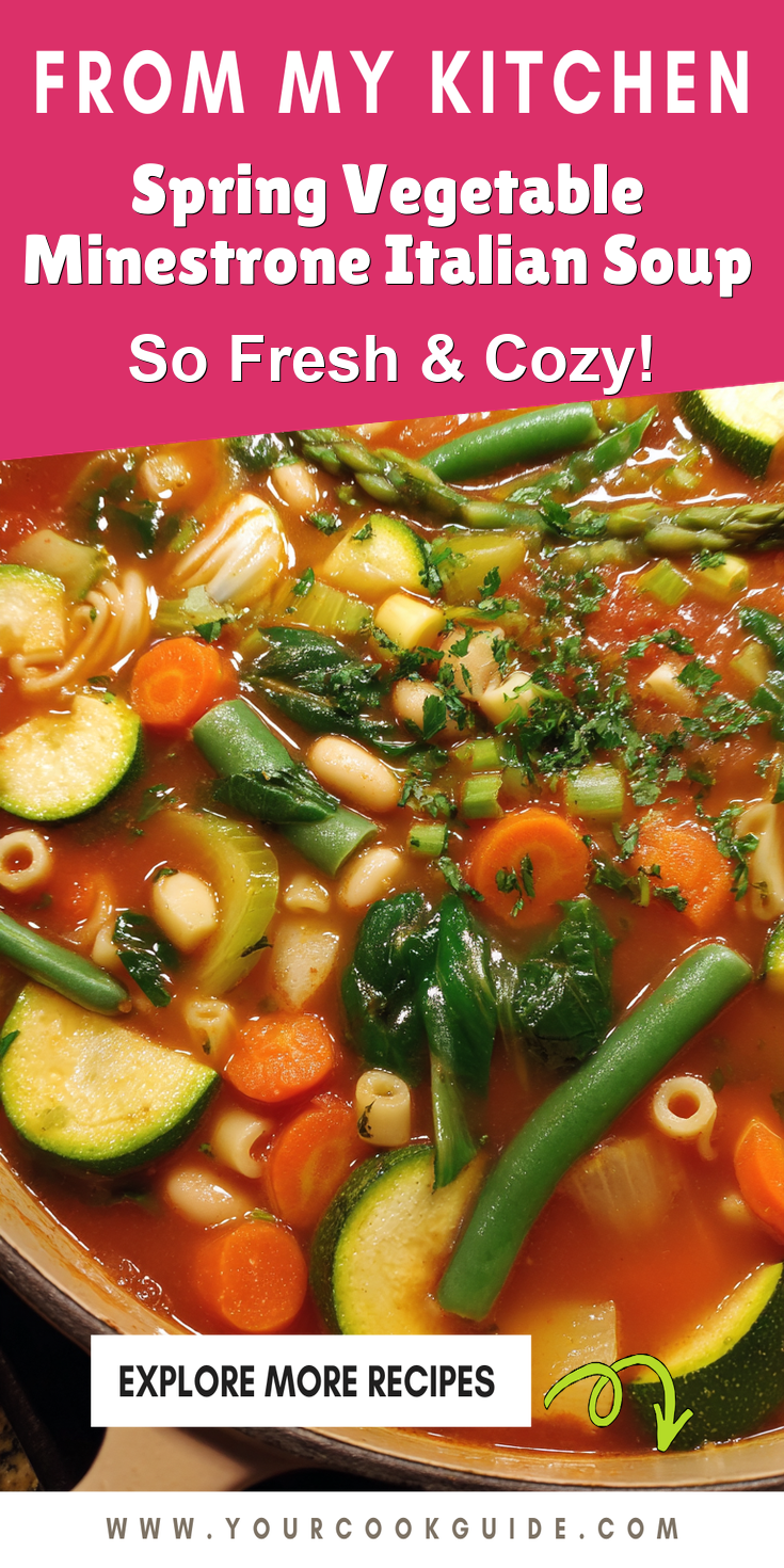 Spring Vegetable Minestrone Italian Soup served warm with cozy spices