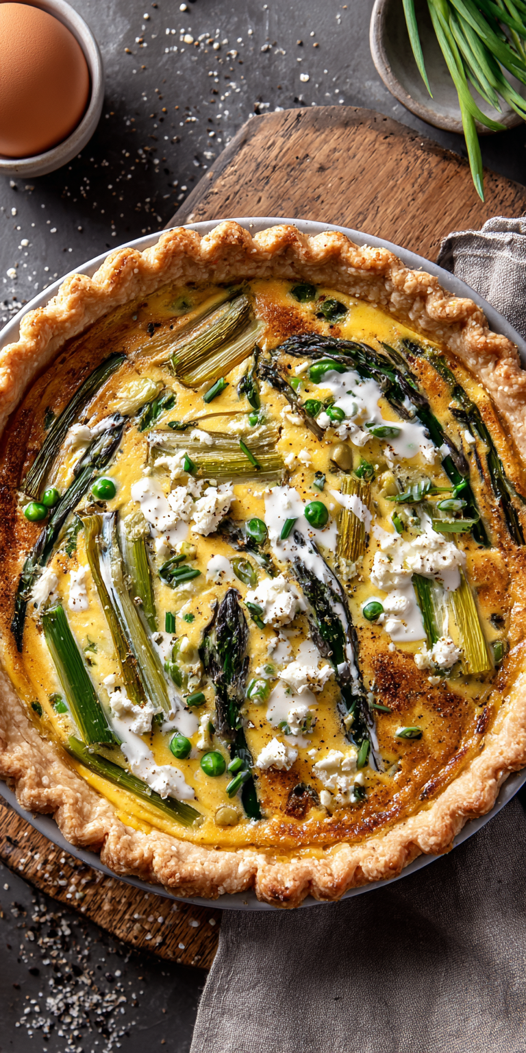Spring Vegetable Quiche with Goat Cheese served warm with cozy spices