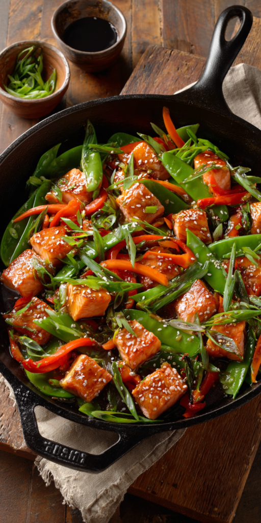 Sticky Sesame Salmon Stir Fry Recipe