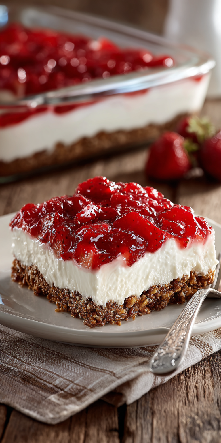 Strawberry Pretzel Salad Dessert served warm with cozy spices