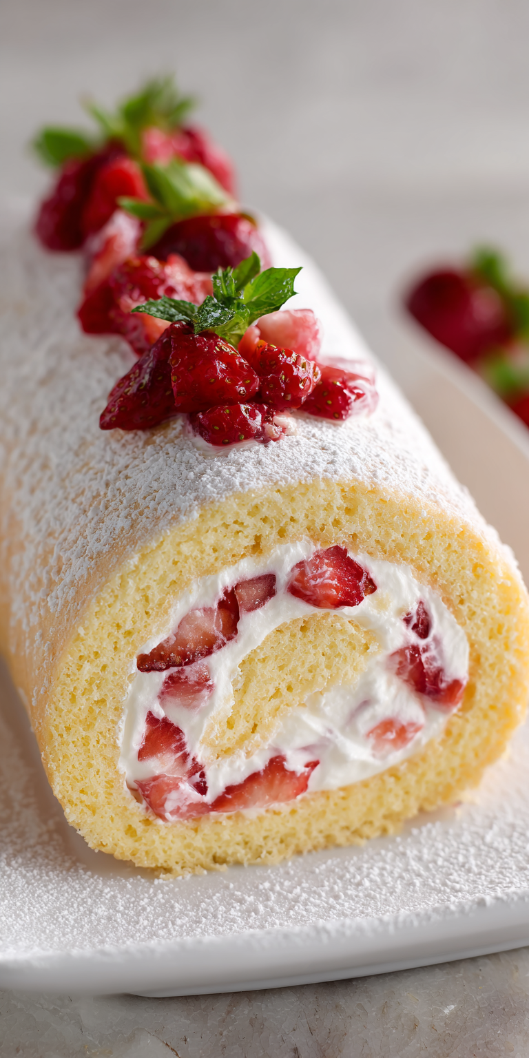 Strawberry Shortcake Cake Roll Recipe served warm with cozy spices