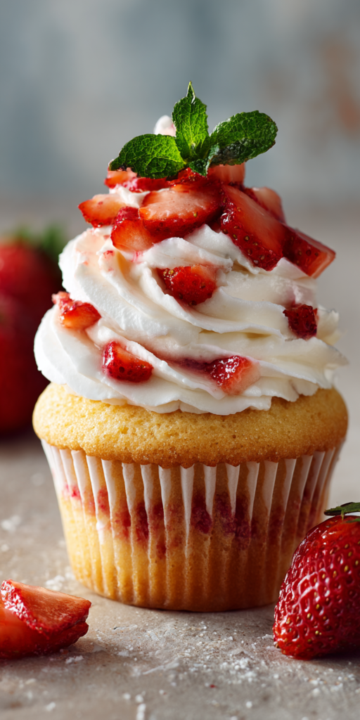 Strawberry Shortcake Cupcakes with Cream Recipe