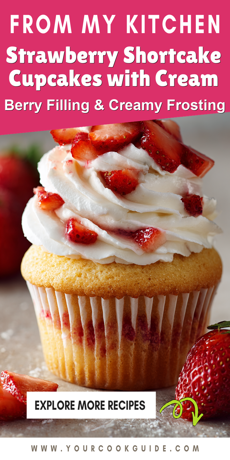 Strawberry Shortcake Cupcakes with Cream served warm with cozy spices