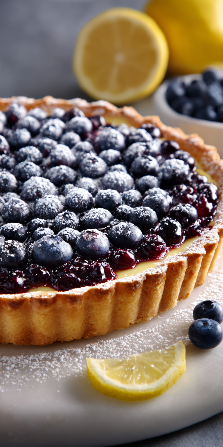 Stunning Blueberry Lemon Tart served warm with cozy spices