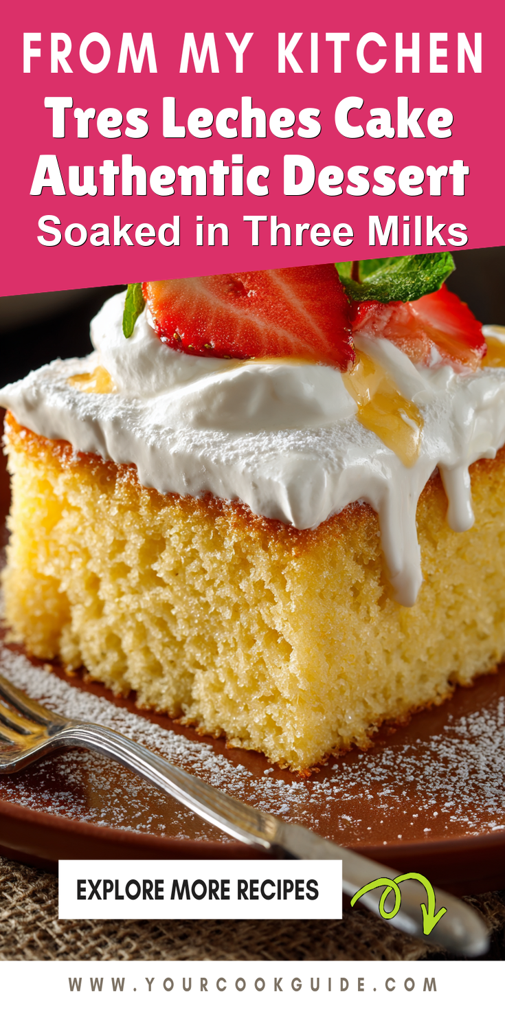 Tres Leches Cake Authentic Dessert served on a plate