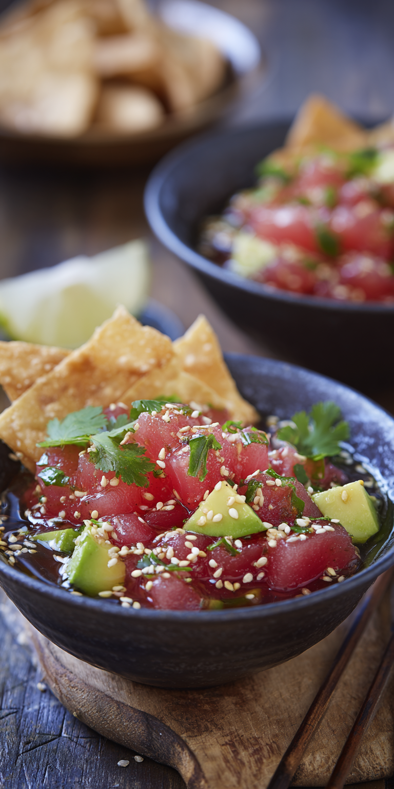 Tuna Tartare Raw Seafood Dishes served warm with cozy spices