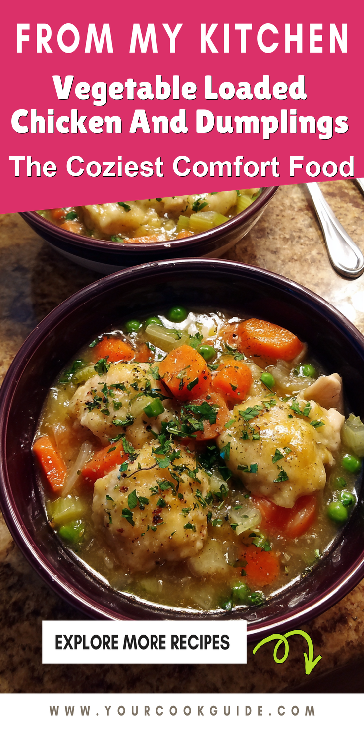 Vegetable Loaded Chicken And Dumplings served warm with cozy spices