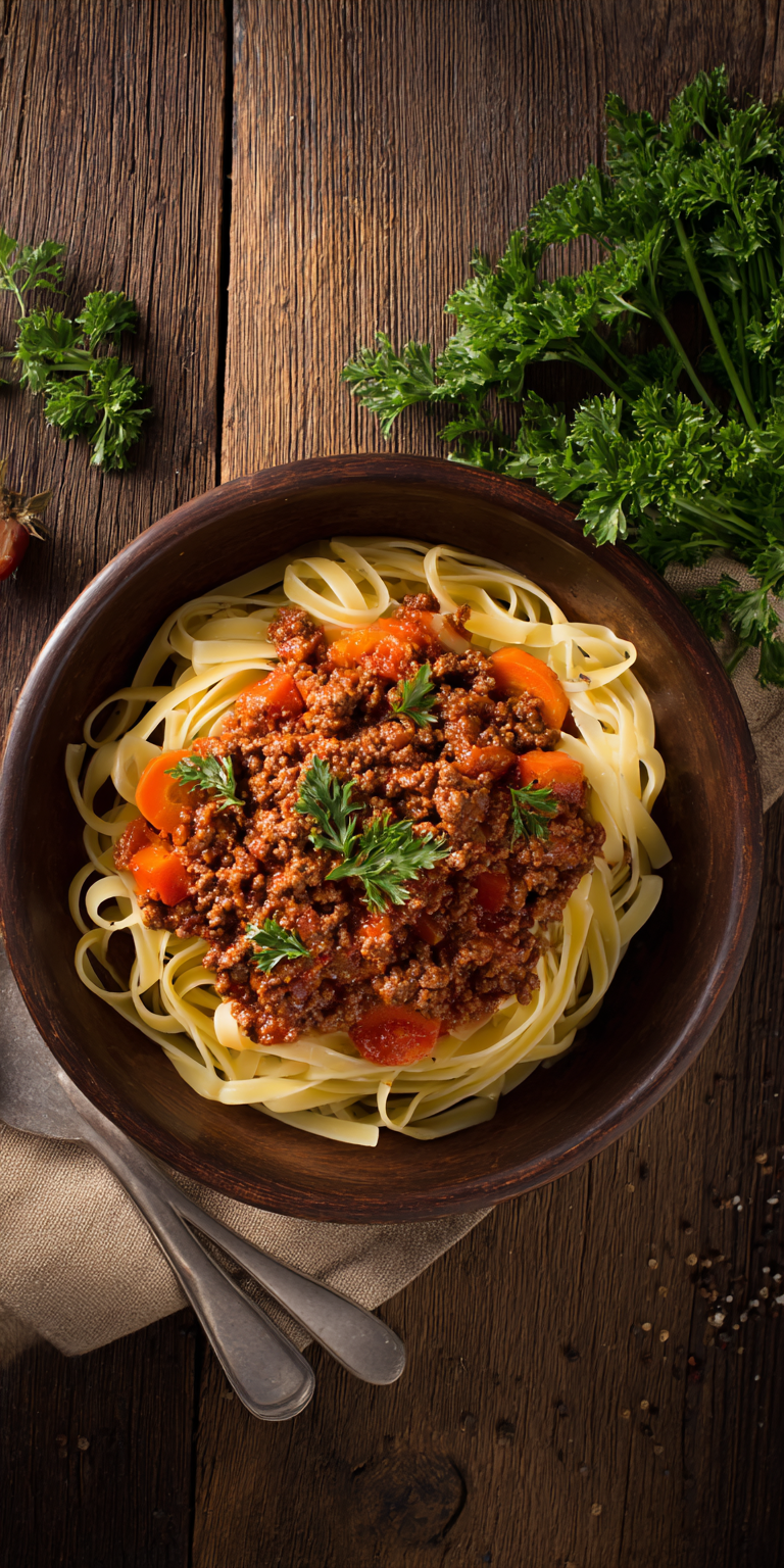 Venison Bolognese Sauce over Pasta served warm with cozy spices