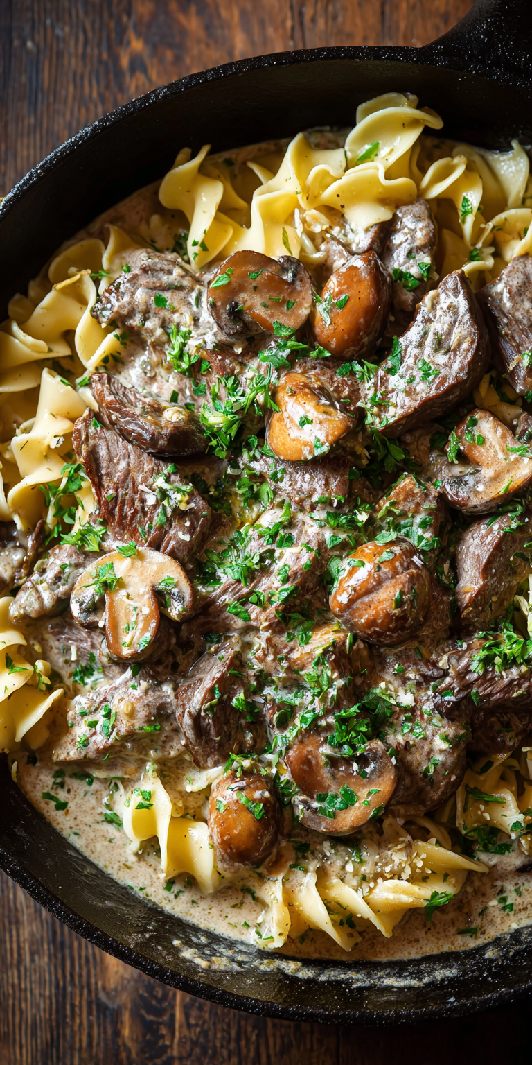 Venison Stroganoff with Mushrooms served warm with cozy spices