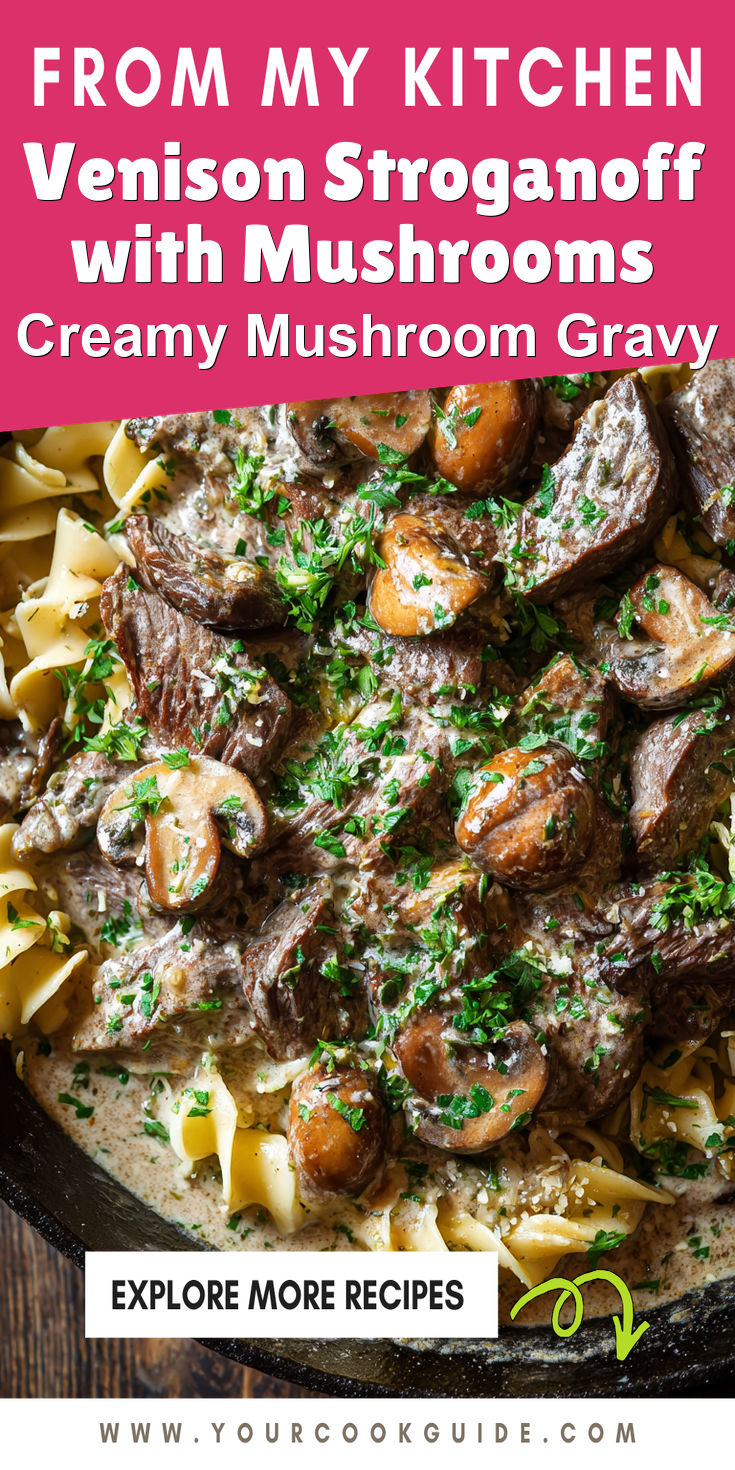 Venison Stroganoff with Mushrooms served warm with cozy spices