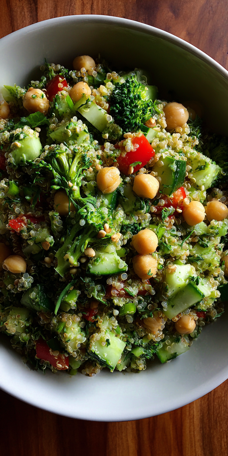 Viral Chopped Green Goddess Quinoa Salad served warm with cozy spices