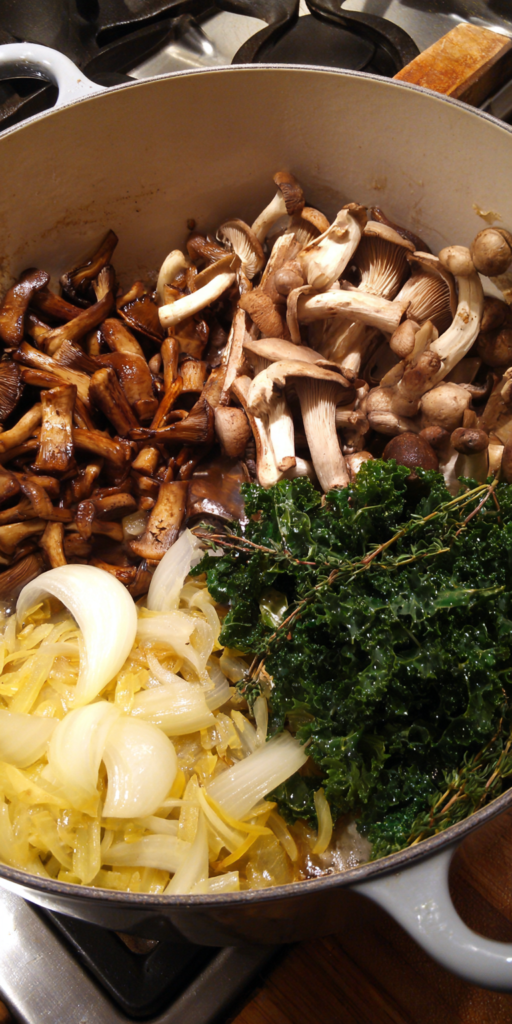 Wild Mushroom, Caramelized Onion and Kale Soup Recipe