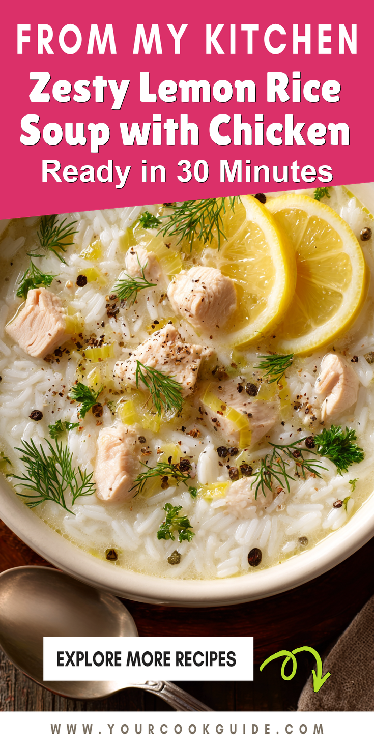 Zesty Lemon Rice Soup with Chicken served warm with cozy spices
