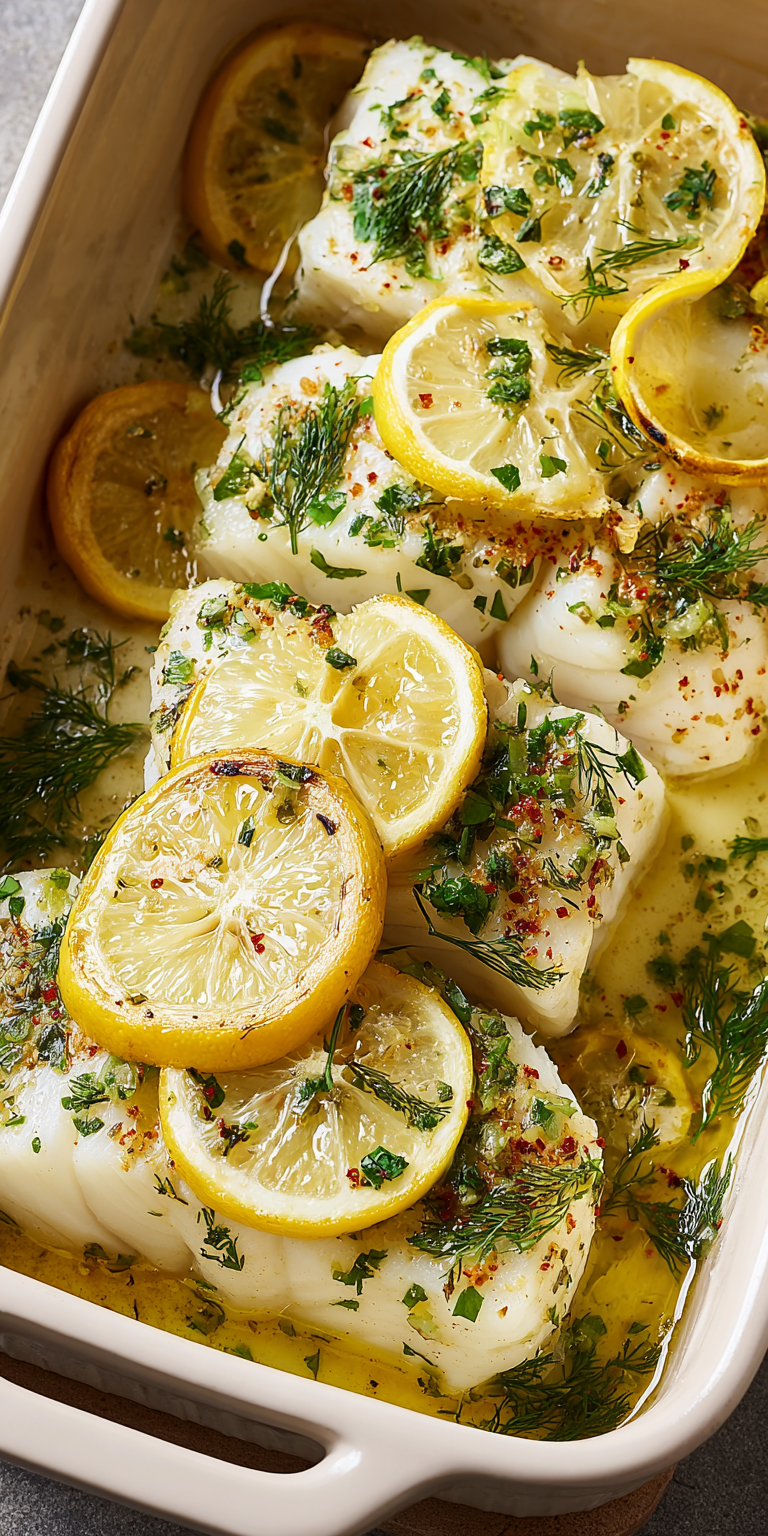Baked Cod with Lemon High Protein Dinner served warm with cozy spices