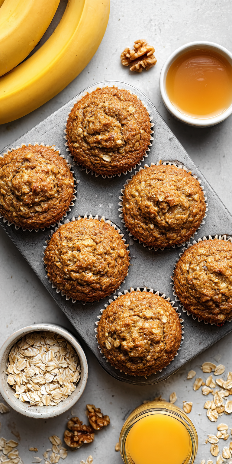 Blender Flourless Banana Oatmeal Muffins served warm with cozy spices