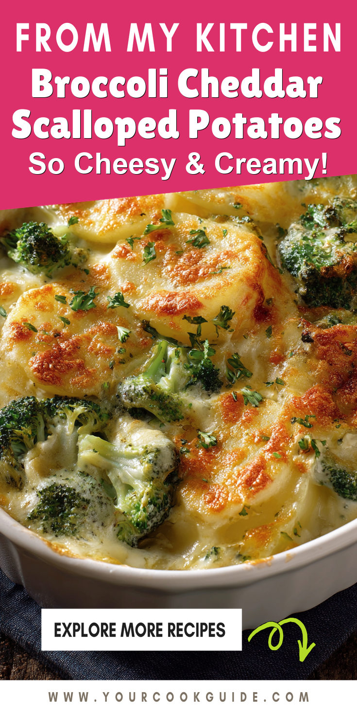 Broccoli Cheddar Scalloped Potatoes served warm with cozy spices