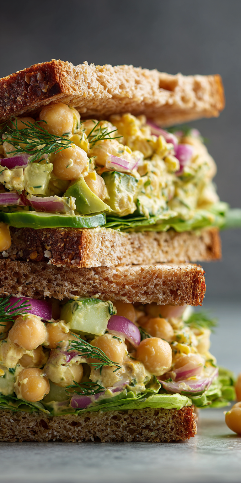 Chickpea Salad Sandwich High Protein Lunch served warm with cozy spices
