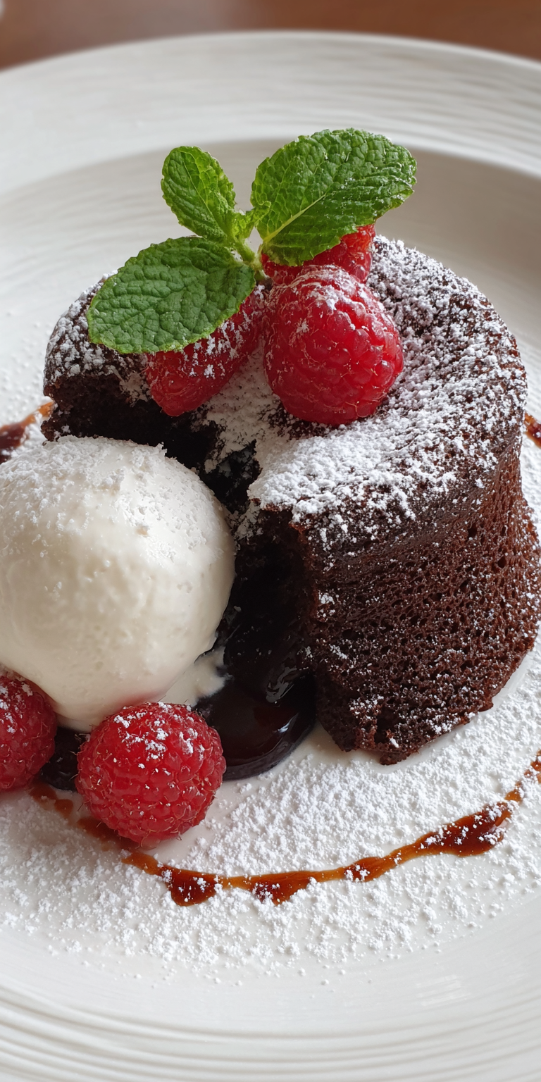 Chocolate Lava Cake Plated Dessert served warm with cozy spices